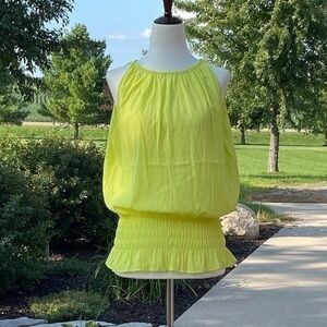 Catherine Malandrino Yellow Smocked Waist Blouson Sleeveless Blouse